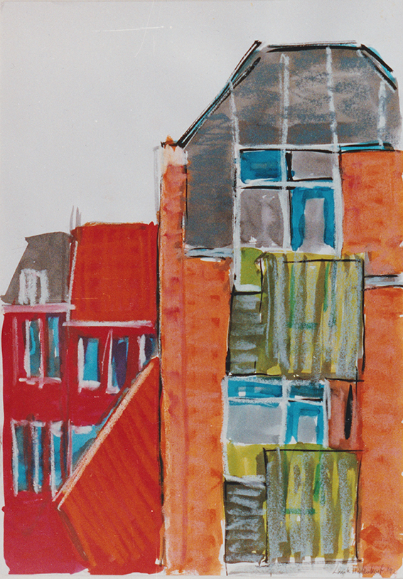 Overkant, tekening, gemengde technieken, 30x42 cm