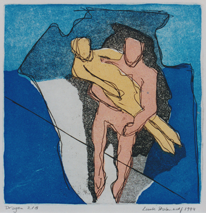 Dragen, kleurets-aquatint, 15x15 cm