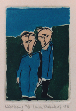 Niet bang, kleurets-aquatint, 4,3x6,3 cm
